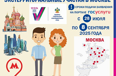 Информация избирателям Краснодарского края, которые будут находиться в Москве на выборах Губернатора Краснодарского края 12, 13, 14 сентября 2025